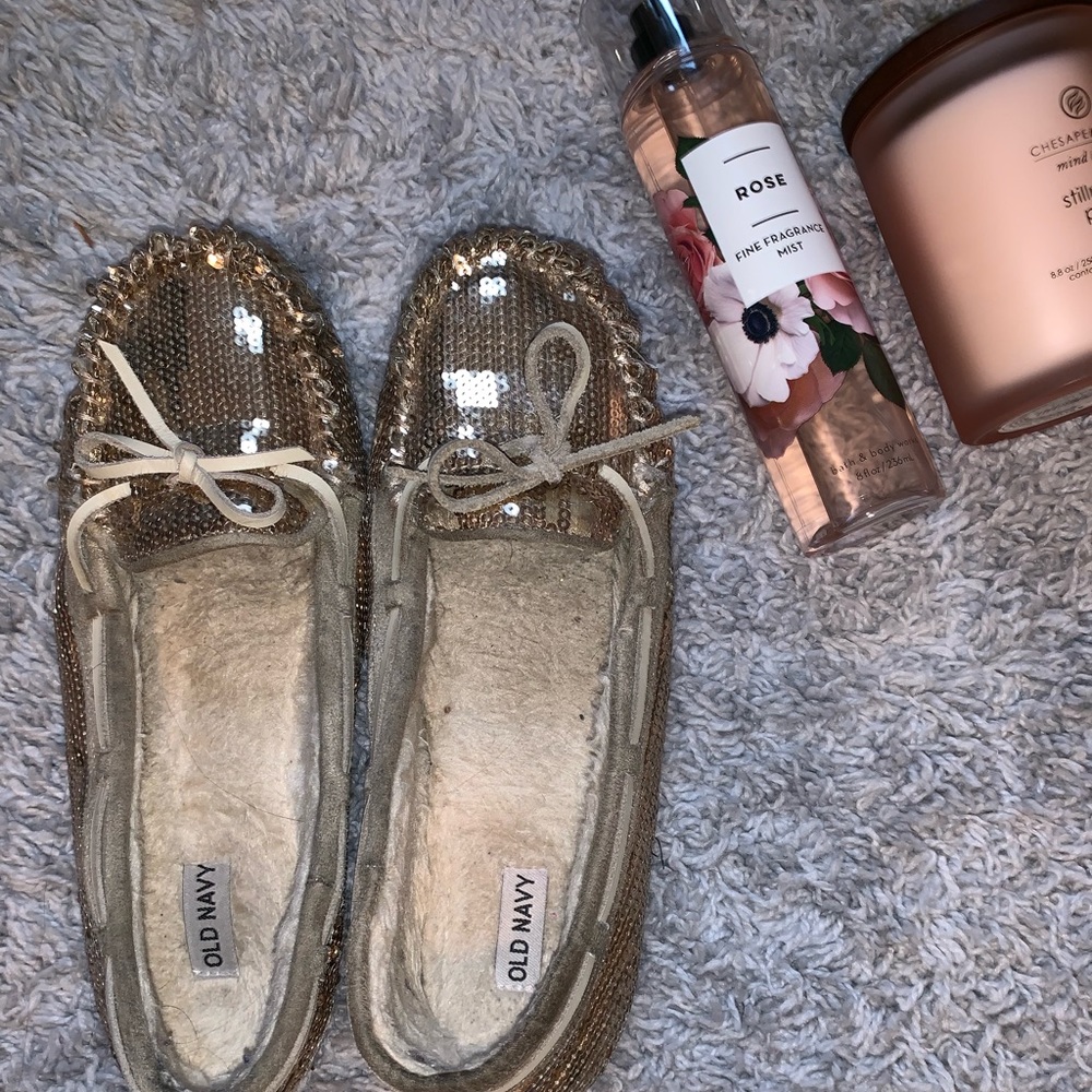 Gold sequin moccasin/slippers